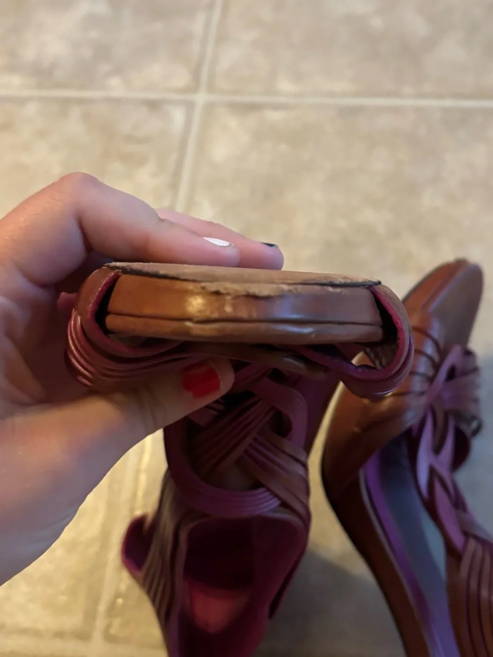 Cole Haan Burgundy Braided Open-Toe High Heel Sandals